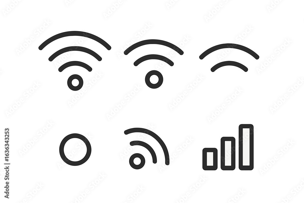 Poster icons representing various levels of wifi signal strength suitable for technology applications and d