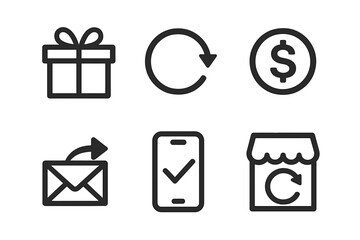 Stylish icons representing gift, money, communication, and mobile technology for web and print design
