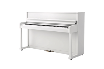 White digital piano with modern design and sleek keyboard layout, isolated on a transparent background