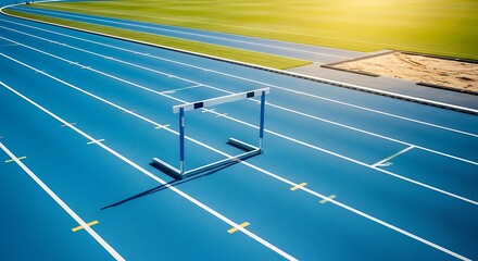 Blue Running Track with Hurdle