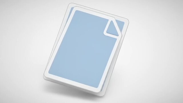 Two overlapping blue documents with a slight curl at the corner, set against a minimalist background