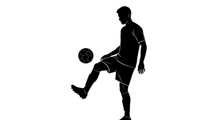 Silhouette of a soccer player expertly juggling a ball with focused concentration
