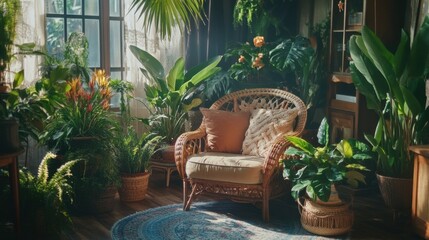 Fototapeta premium Sunlit Sanctuary A Cozy Indoor Jungle.