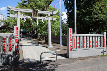 torii in a shinto temple (kumano shrine) in tokyo in japan 