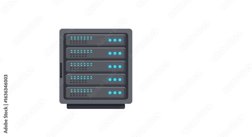 Poster modern server rack with multiple units and glowing blue indicator lights representing data storage a