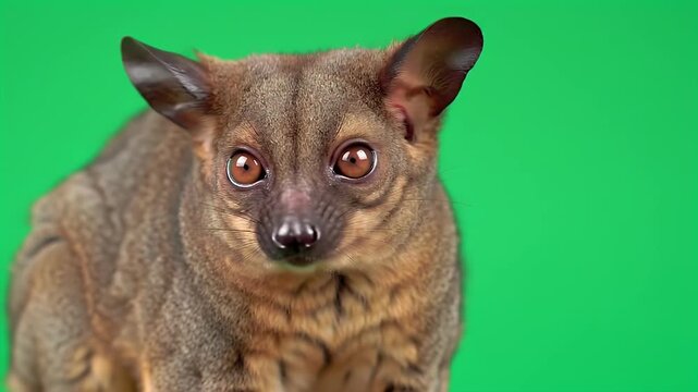 Curious Bushbaby or Galago Primate with Large Eyes on Green Screen Studio Background, Perfect for Compositing