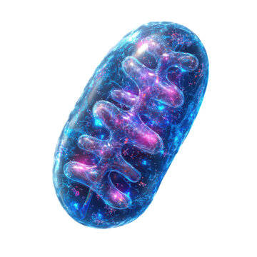 Detailed mitochondria cellular organelle with cristae, DNA, and ribosomes for energy production and cellular respiration processes on transparent background