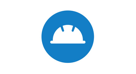 Fototapeta premium A simple white hard hat icon inside a blue circle on a white background representing safety and construction industry