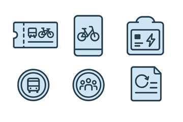 Various transportation symbols and icons related to public biking and transit systems displayed together