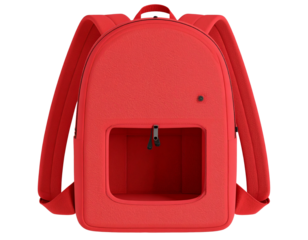 Red Backpack with Open Main Compartment Showing Interior, Transparent Background