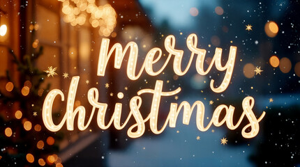 Merry Christmas Holiday Lights with Snow and Bokeh Background