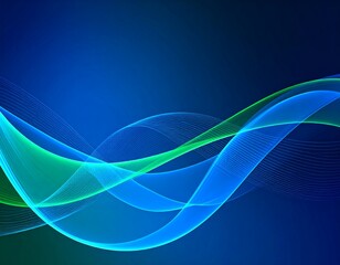 Elegant abstract background featuring luminous blue and green flowing light waves, a concept of dynamic energy