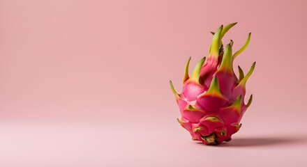 Minimalist single dragon fruit on a pastel pink background, modern food styling