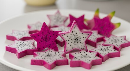 Dragon fruit cut in star shapes for a creative culinary presentation