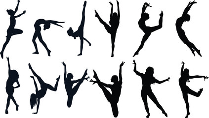 vector silhouettes of dancing girls