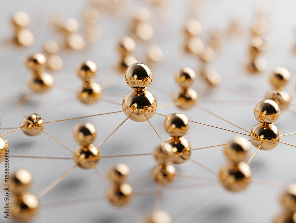 Aufkleber golden spheres connected by thin lines form complex network, symbolizing global connectivity and com