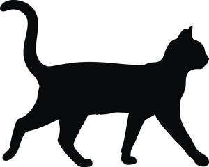 Black Cat Silhouette Walking Side Profile