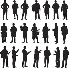 Business professionals silhouettes, diverse group standing, corporate attire teamwork, office environment collaboration, business meeting interaction, professional team, workplace 