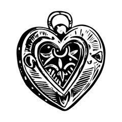 A vintage style illustration showing heart locket