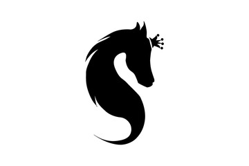 Regal hippocampus vector icon. A majestic crowned horse-like sea creature in a stylized S-shaped silhouette.