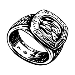 A vintage style illustration showing silver ring