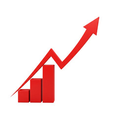 Dynamic red bar graph with upward trend arrow signifies successful business growth and financial progress in a modern, professional context, perfect for reports and presentations.