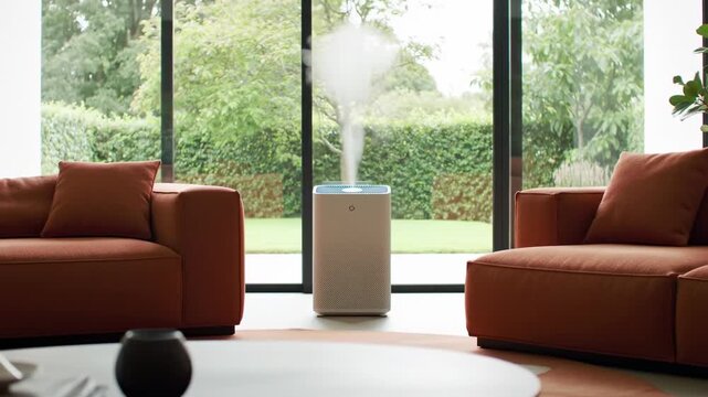 Modern living room with air purifier