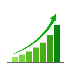 Dynamic green bar graph with upward trending arrow illustrates impressive business growth and financial success, perfect for reports and presentations