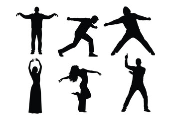 Silhouette of a man dancing with a woman, isolated on white background sports silhouette