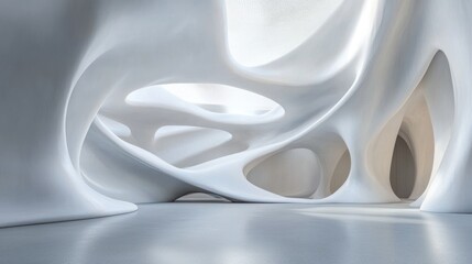 Abstract white organic architecture interior design, smooth curves, futuristic space.