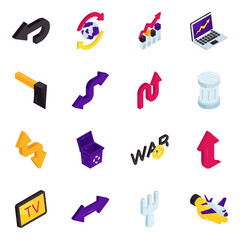 Set of Navigation Arrows Isometric Icons