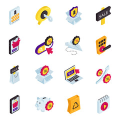 Set of Security and Shopping Isometric Icons

