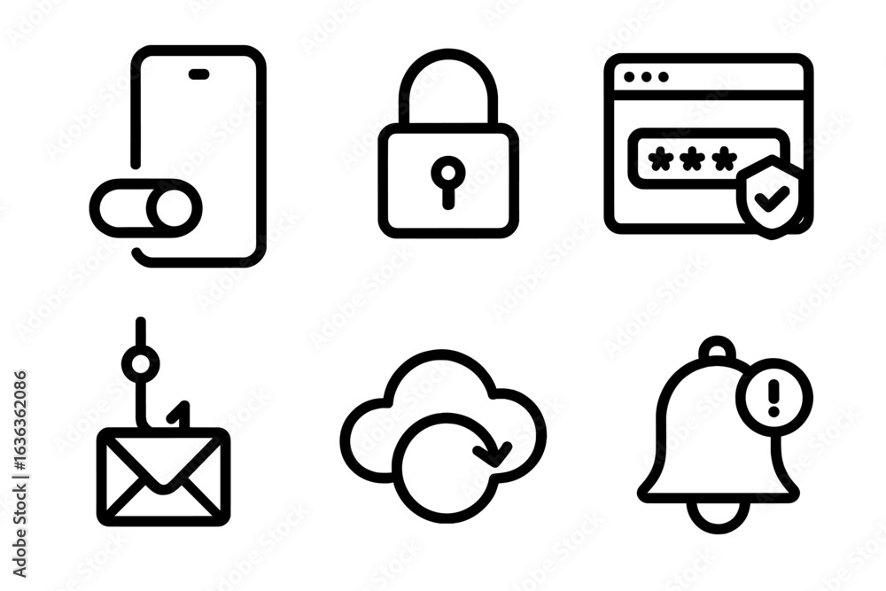 Poster security icons representing digital safety features and online protection measures displayed in a cl