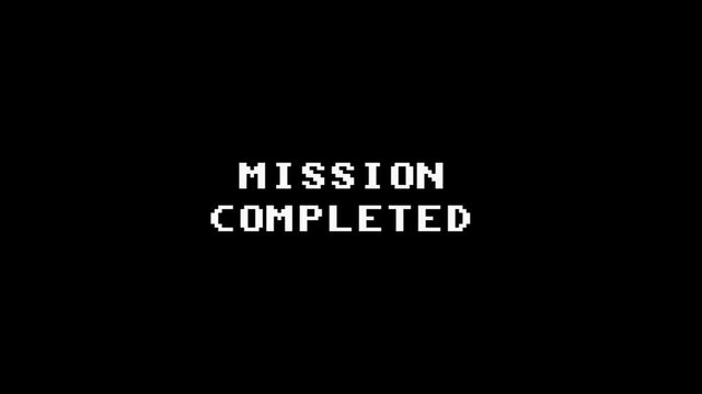 Mission Completed looped animation with glitch effect isolated on black background