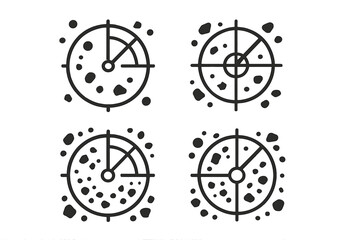 Unique radar screen designs with varying patterns and textures on a plain background