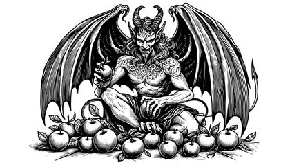 first sin, incubus isolated on white, devil illustration	