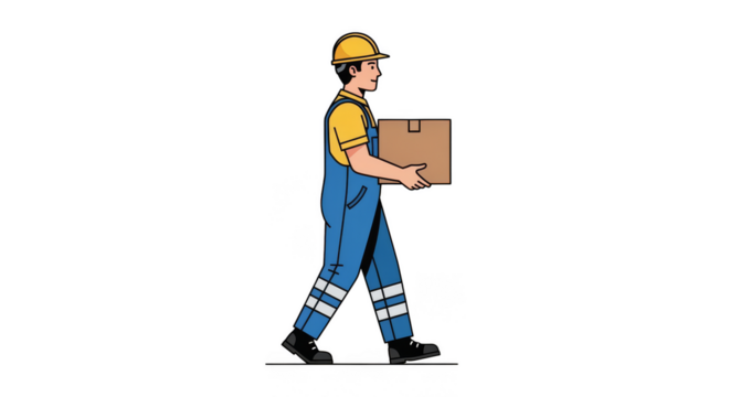 Cartoon worker carries cardboard box