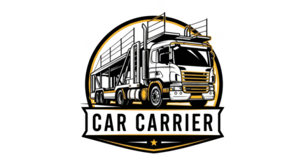 Colorful car carrier truck emblem design