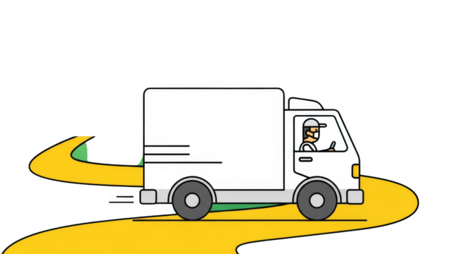 Delivery truck navigating a winding road