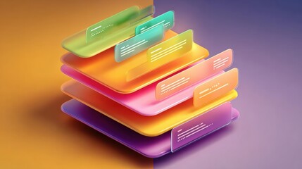 Chat interface, desktop UI mockup, language translation, unique tilted perspective, vibrant colors