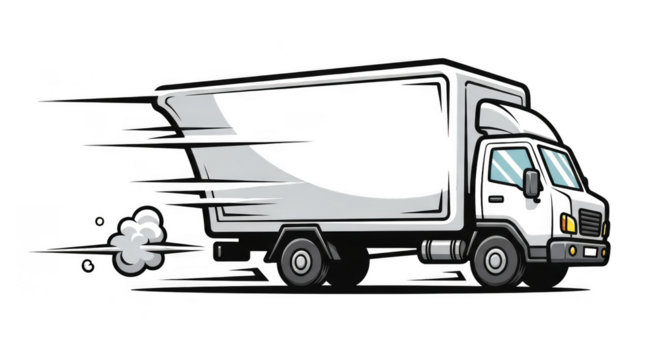 Fast delivery truck speeding forward
