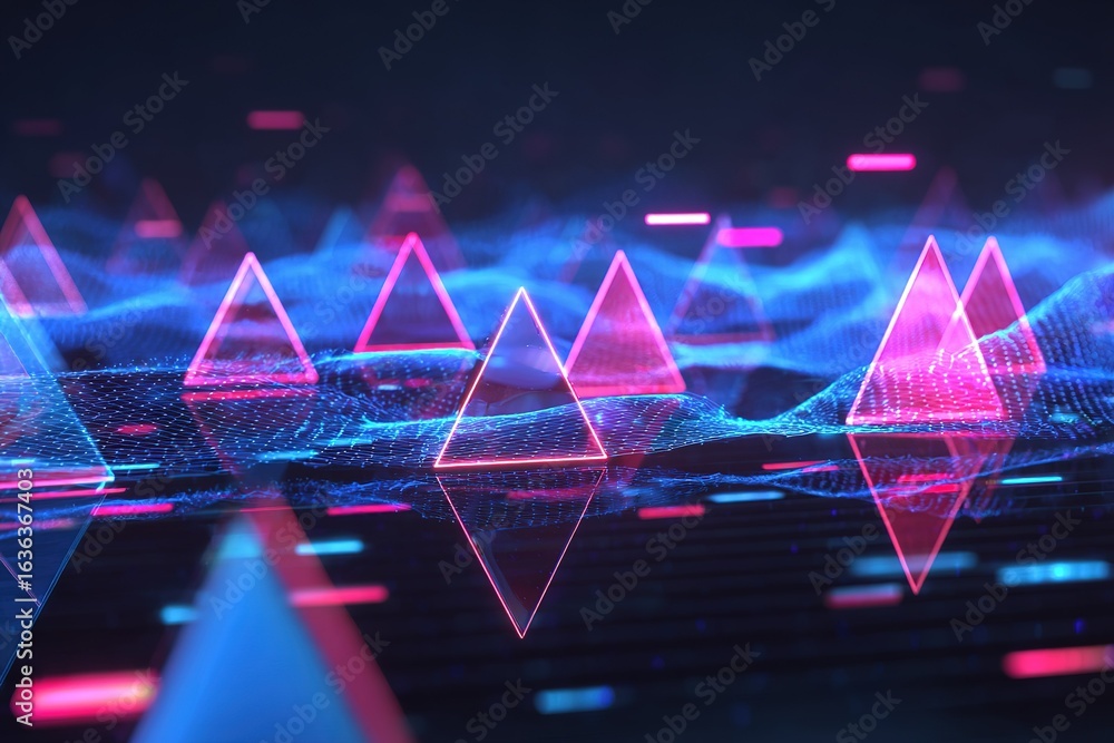 Aufkleber colorful geometric shapes with digital waves create a mesmerizing visual display at night