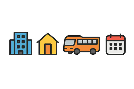 City living with homes, transportation, and planning represented through simple icons
