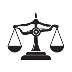 Black and white illustration of a classic justice scale representing law and order