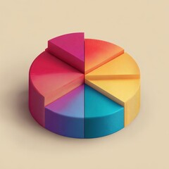 Obraz premium Colorful 3D pie chart data analysis, neutral background, business presentation