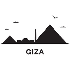 Obraz premium Giza skyline silhouette. Landscape Giza, Egypt. Vector illustration. Vector black silhouette. with white background.