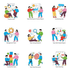 Set of Teamwork and Project Guidance Flat Illustrations

