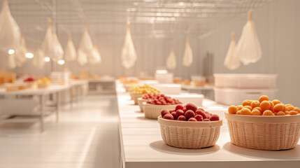 Inside a modern jam workshop with fresh fruits ready for making delicious preserves.