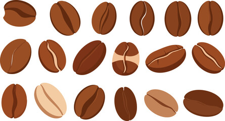 Obraz premium Set of multiple flat-style coffee bean vector illustrations included on transparent background