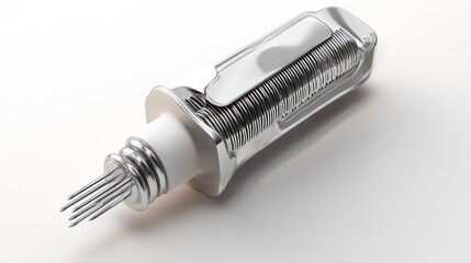 3D render of a vintage vacuum tube, metallic, glass, and detailed